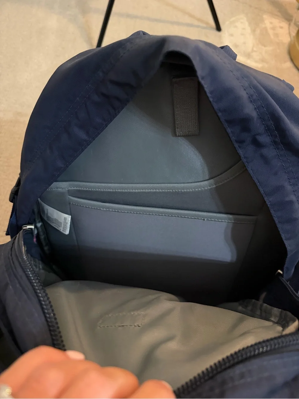 The North Face Navy Backpack with Pink Bungee Cord